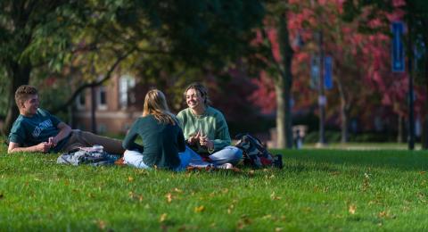 Students studying on T-Hall lawn 