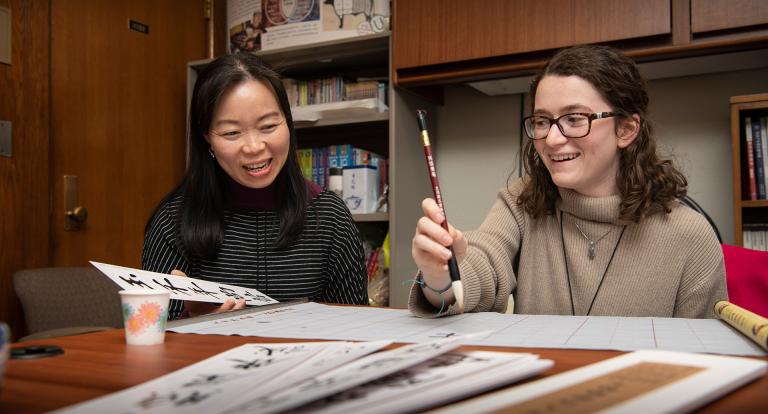 Jordyn Haime with Ling Zhu, faculty in Chinese