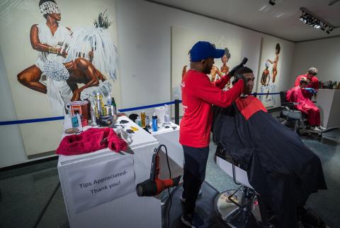 pop up barbershop in the Museum of Art