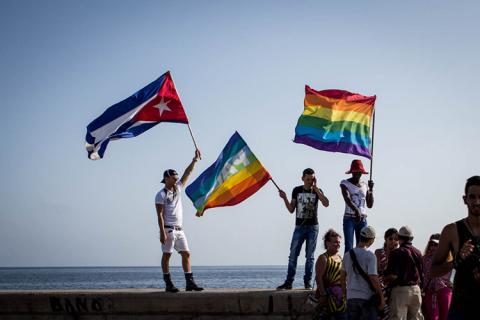 photo of people holding gay pride flags