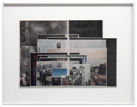Andrew Witkin, Untitled, 2007–2017, newspaper clippings, shrink wrap, 12-ply museum board, frame, 24.13” x 31.75”