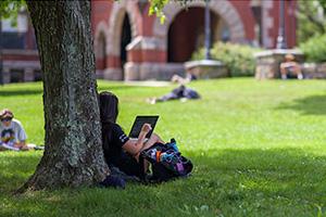 students studying on T-Hall lawn