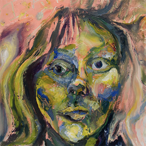 Painted portrait of a woman in vibrant colors