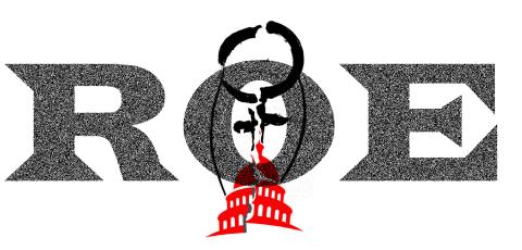 Roe title over female symbol and broken capital building