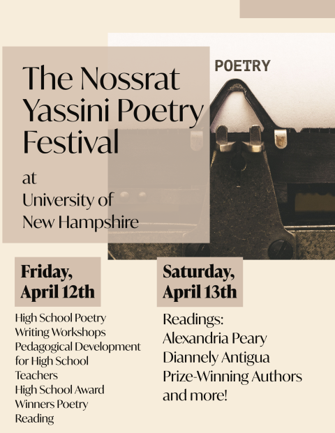 The Nossorat Poetry Festival at UNH, stylized poster of list events (shown below)