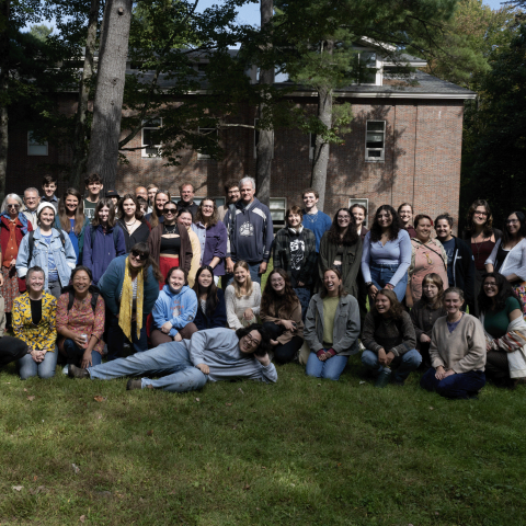 Group photo of students, faculty, staff of Art and Art History Department taken during picnic