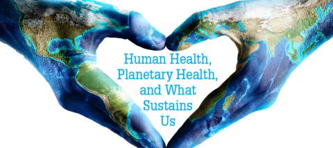 banner shows hands in earth colors making a heart with the symposium title in blue inside the heart