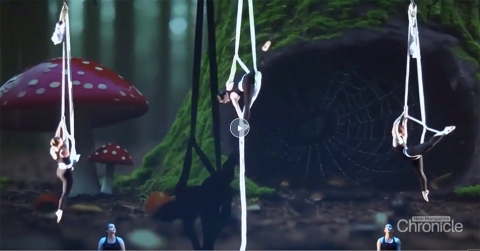 Image of UNH students performing aerial dance piece.