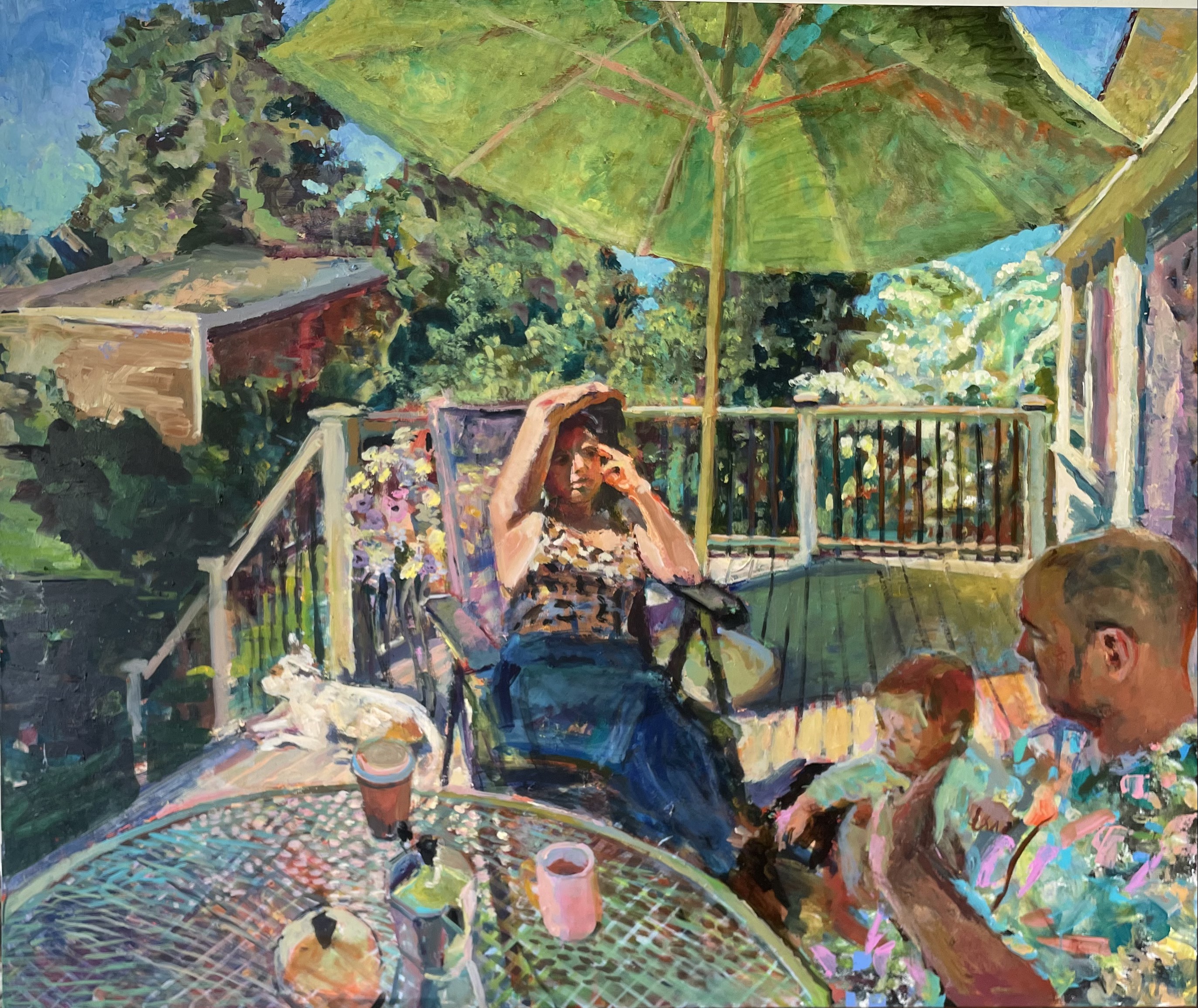 Morning on the Deck, 2022, acrylic and Flashe on linen, 60 x 72 inches.jpg